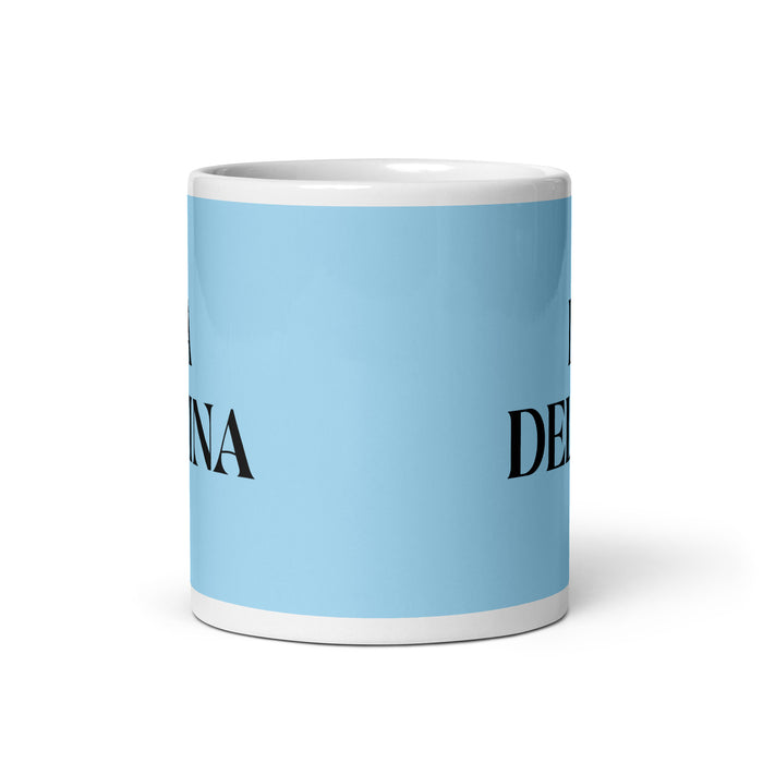 La Delfina The Dolphin Funny Home Office Work Coffee Mug Mexican Spanish Pride Gift White Glossy Cup Sky Blue Card Mug