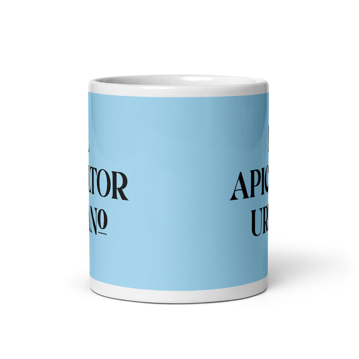 El Apicultor Urbano The Urban Beekeeper Funny Home Office Work Coffee Mug Mexican Spanish Pride Gift White Glossy Cup Sky Blue Card Mug