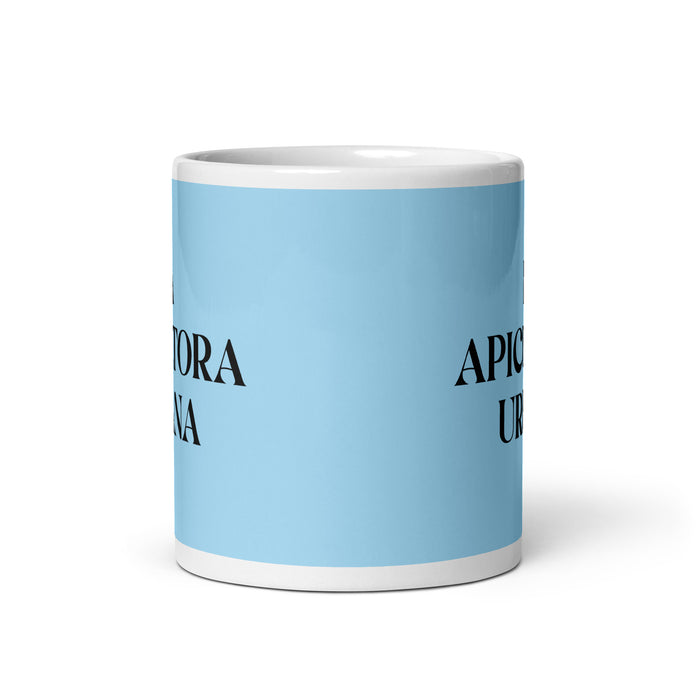 La Apicultora Urbana The Urban Beekeeper Funny Home Office Work Coffee Mug Mexican Spanish Pride Gift White Glossy Cup Sky Blue Card Mug