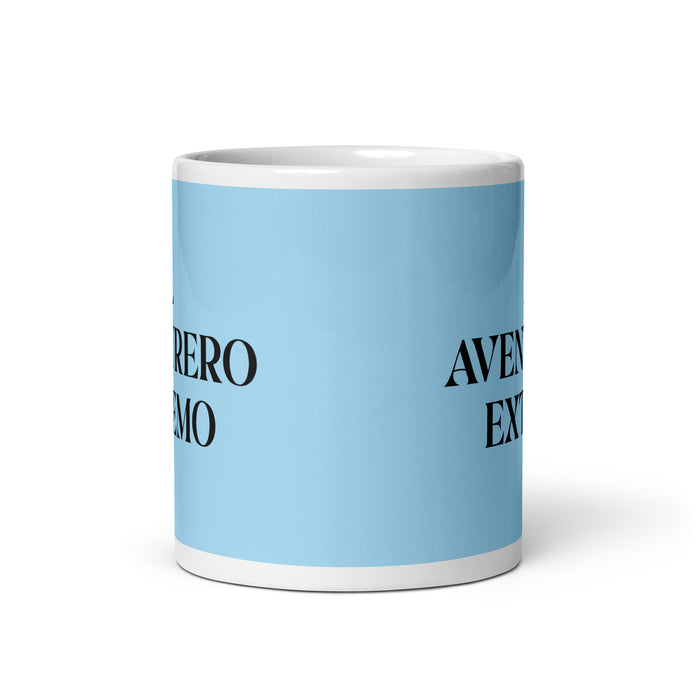 El Aventurero Extremo The Extreme Adventurer Funny Home Office Work Coffee Mug Mexican Spanish Pride Gift White Glossy Cup Sky Blue Card Mug