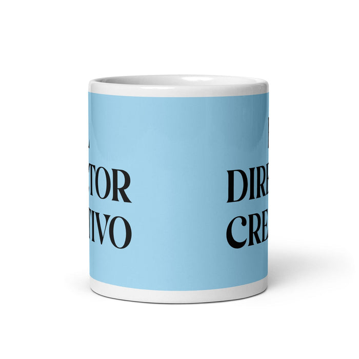 El Director Creativo, der kreative Direktor, lustige Kaffeetasse für Zuhause, Büro, Arbeit, mexikanisches spanisches Pride-Geschenk, weiße glänzende Tasse, himmelblaue Kartentasse