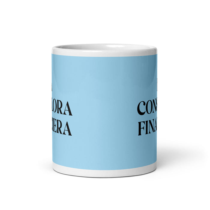 La Consulora Financiera The Financial Consultant Funny Home Office Work Coffee Mug Mexican Spanish Pride Gift White Glossy Cup Sky Blue Card Mug