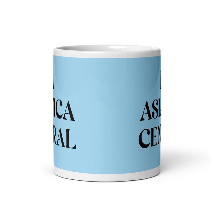 La Asiática Central The Central Asian Funny Home Office Work Coffee Mug Mexican Spanish Pride Gift White Glossy Cup Sky Blue Card Mug