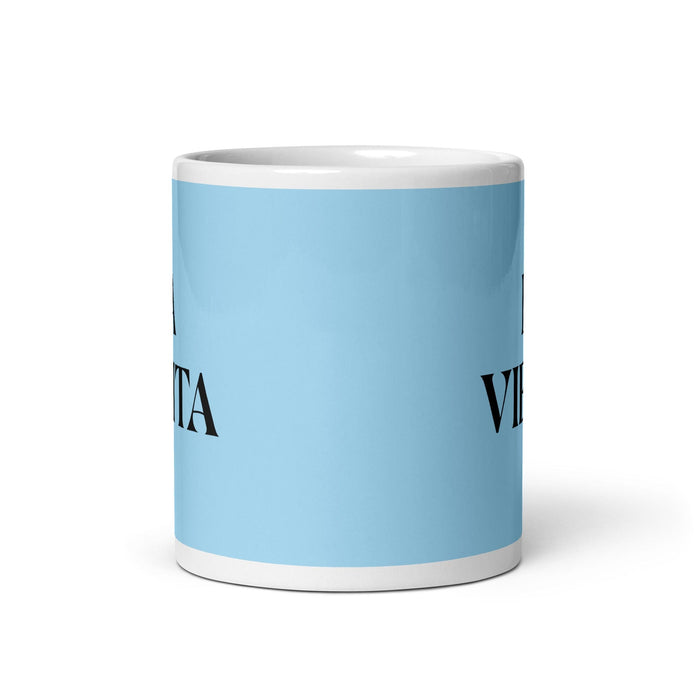 La Viejita, die kleine alte Dame/der kleine alte Mann, lustige Kaffeetasse für Zuhause, Büro, Arbeit, mexikanisches spanisches Pride-Geschenk, weiße glänzende Tasse, himmelblaue Kartentasse