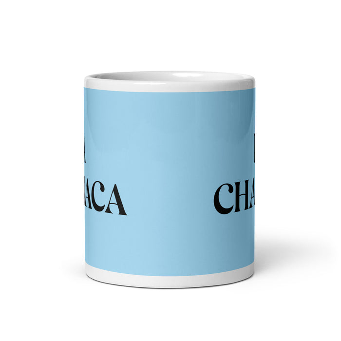 La Chamaca The Kid Funny Home Office Work Coffee Mug Mexican Spanish Pride Gift White Glossy Cup Sky Blue Card Mug