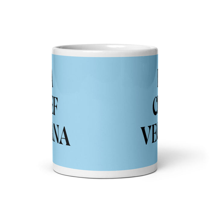 La Chef Vegana The Vegan Chef Funny Home Office Work Coffee Mug Mexican Spanish Pride Gift White Glossy Cup Sky Blue Card Mug