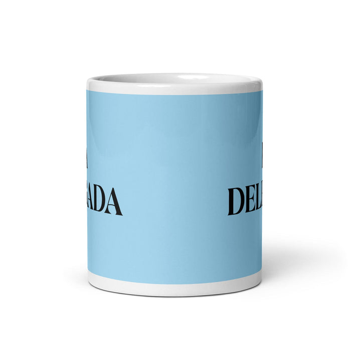 La Delegada La Delegada Divertida Taza de Café para el Trabajo en la Oficina en Casa Regalo de Orgullo Español Mexicano Taza Blanca Brillante Taza de Tarjeta Azul Cielo