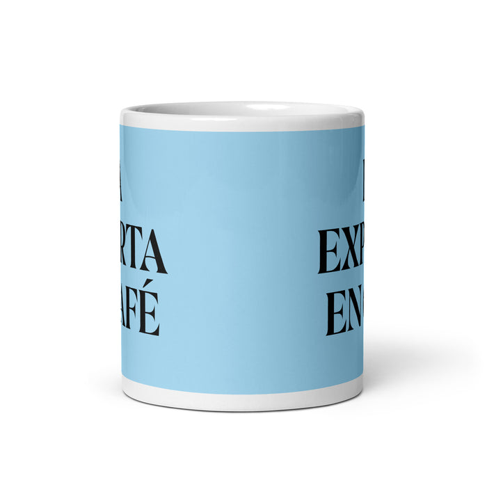 La Experta En Café The Coffee Expert Funny Home Office Work Coffee Mug Mexican Spanish Pride Gift White Glossy Cup Sky Blue Card Mug