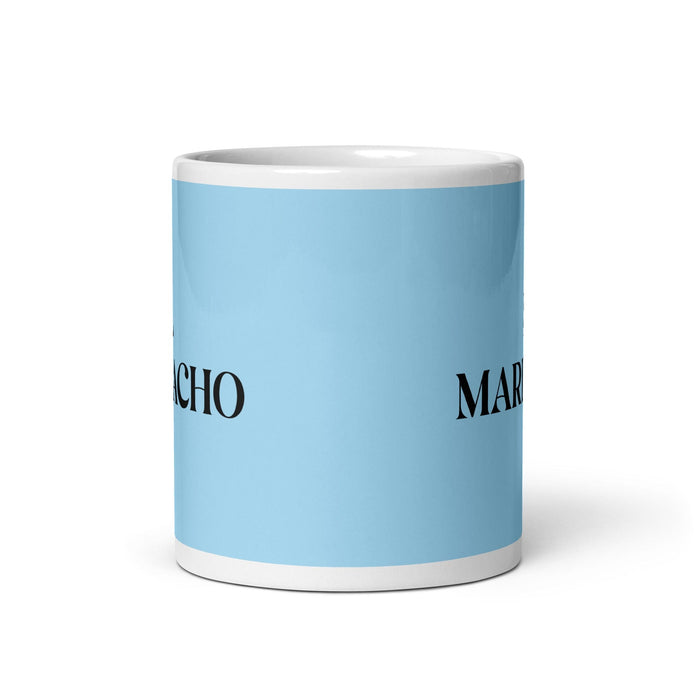 El Marimacho The Tomboy Tasse à café amusante pour le travail à domicile ou au bureau Cadeau de fierté mexicaine espagnole Tasse blanche brillante Carte bleu ciel