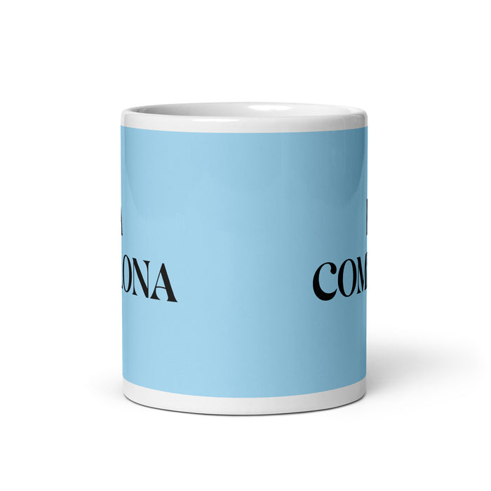 La Comelona The Big Eater Funny Home Office Work Coffee Mug Mexican Spanish Pride Gift White Glossy Cup Sky Blue Card Mug