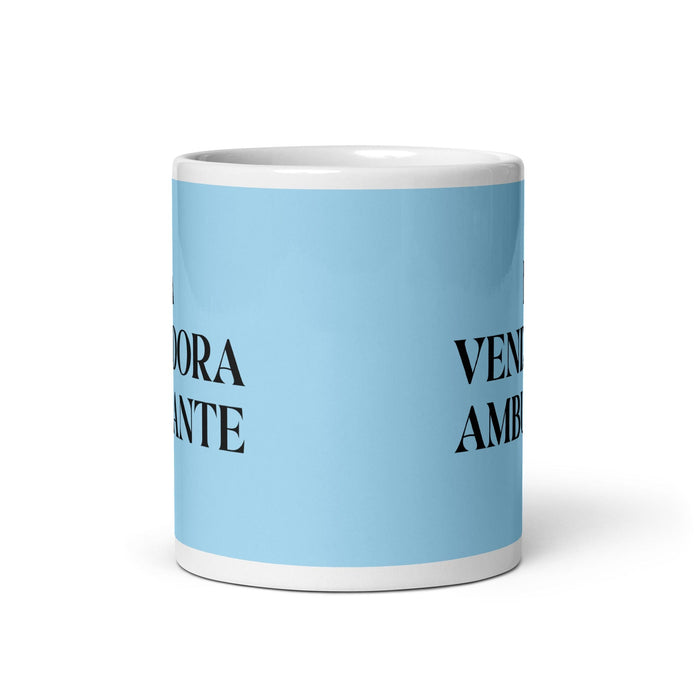 La Vendedora Ambulante Le vendeur ambulant Drôle Maison Bureau Travail Tasse à café Mexicain Espagnol Fierté Cadeau Blanc Brillant Tasse Carte Bleu Ciel Tasse