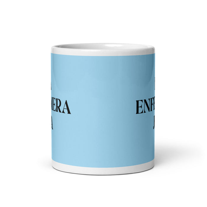 La Enfermera Jefa The Head Nurse Funny Home Office Work Coffee Mug Mexican Spanish Pride Gift White Glossy Cup Sky Blue Card Mug