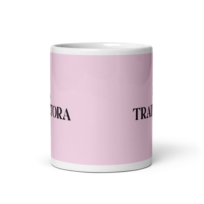 Lustige Kaffeetasse mit Aufschrift „La Traductora, die Übersetzerin“, für Zuhause, Büro, Arbeit, mexikanisches spanisches Pride-Geschenk, weiße glänzende Tasse, hellrosa Kartentasse