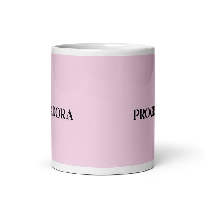 La Programadora The Programmer Funny Home Office Work Coffee Mug Mexican Spanish Pride Gift White Glossy Cup Light Pink Card Mug