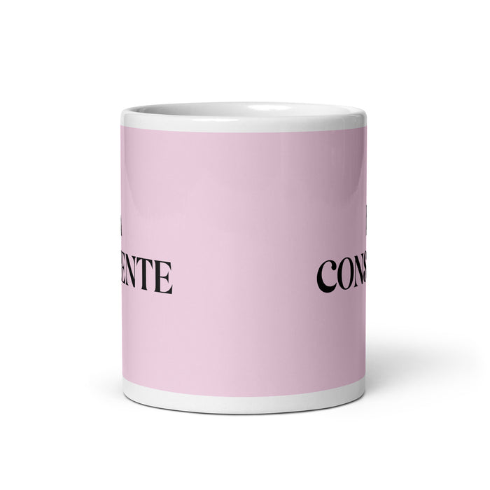 La Consciente The Aware One Funny Home Office Work Coffee Mug Mexican Spanish Pride Gift White Glossy Cup Light Pink Card Mug