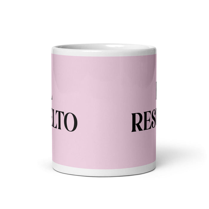 El Resuelto The determined One Tasse à café amusante pour le travail à domicile ou au bureau Cadeau de fierté mexicaine espagnole Tasse blanche brillante Carte rose clair