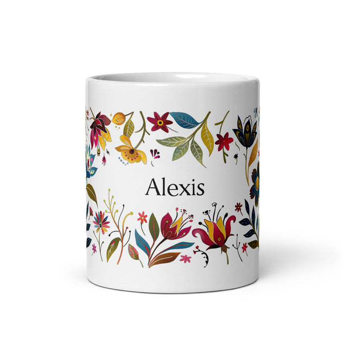 Tasse à café exclusive avec nom d'Alexis, tasse à café pour le travail à domicile, la fierté mexicaine et espagnole, tasse cadeau, calligraphie unique, tasse blanche brillante | A2