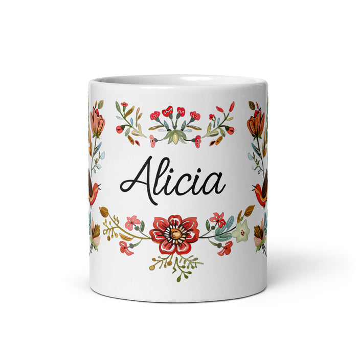 Alicia Exclusive Name Art Piece Home Office Work Coffee Mug Mexican Spanish Pride Gift Cup One-Of-A-Kind Calligraphy White Glossy Mug | A28