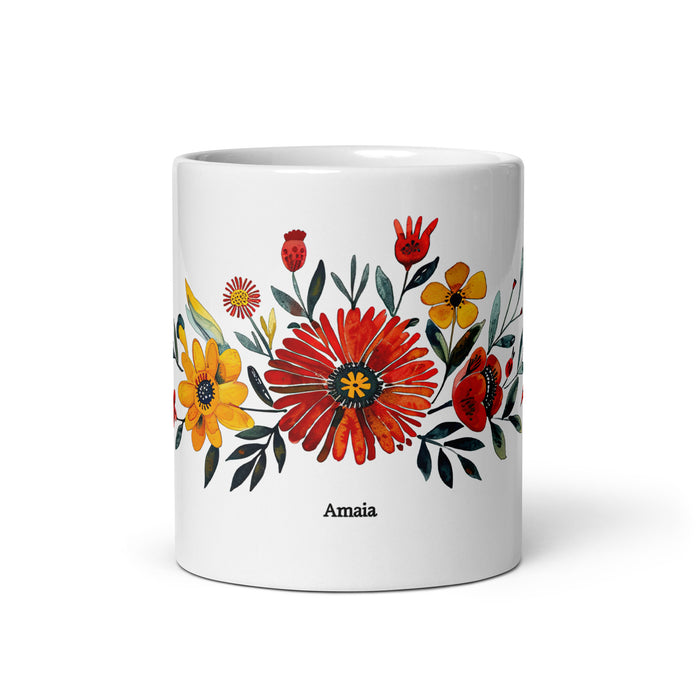 Amaia – Exklusives Namenskunstwerk, Kaffeetasse für Zuhause, Büro, Arbeit, mexikanischer und spanischer Stolz, Geschenktasse, einzigartige Kalligraphie, weiß glänzend, A3