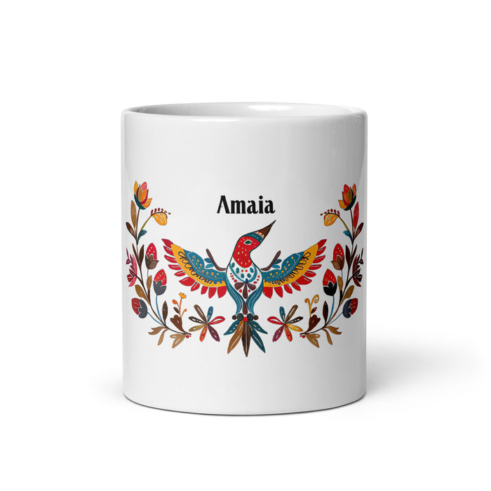 Amaia Exclusive Name Art Piece Home Office Work Coffee Mug Mexican Spanish Pride Gift Cup One-Of-A-Kind Calligraphy White Glossy Mug | A4