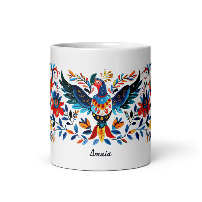 Amaia Exclusive Name Art Piece Home Office Lavoro Tazza da caffè Tazza regalo orgoglio spagnolo messicano Tazza unica nel suo genere Calligrafia Tazza bianca lucida | A15