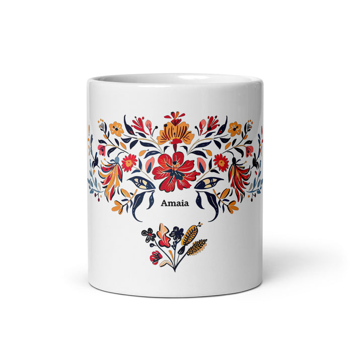 Amaia Exclusive Name Art Piece Home Office Work Coffee Mug Mexican Spanish Pride Gift Cup One-Of-A-Kind Calligraphy White Glossy Mug | A25