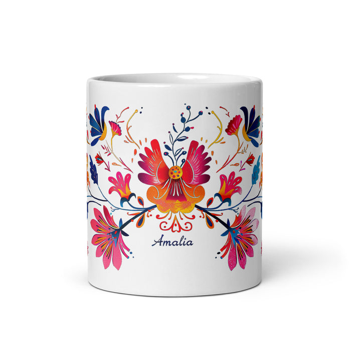 Amalia Exclusive Name Art Piece Home Office Lavoro Tazza da caffè Tazza regalo orgoglio spagnolo messicano Tazza unica nel suo genere Calligrafia Tazza bianca lucida | A11