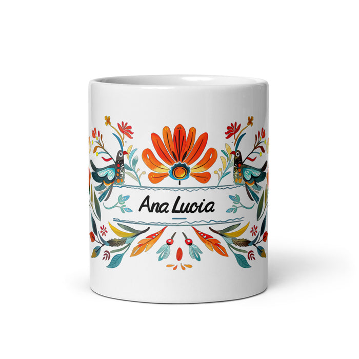 Ana Lucía Exclusive Name Art Piece Home Office Work Coffee Mug Mexican Spanish Pride Gift Cup One-Of-A-Kind Calligraphy White Glossy Mug | A6