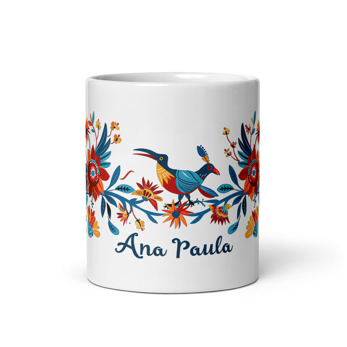 Taza de café exclusiva con nombre de Ana Paula, para el hogar, la oficina, el trabajo, regalo de orgullo mexicano y español, taza blanca brillante con caligrafía única en su tipo | A12