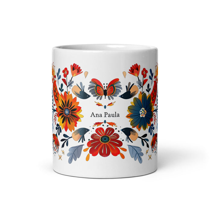 Tasse à café exclusive avec nom Ana Paula, tasse à café pour le travail à domicile, la fierté mexicaine et espagnole, tasse à calligraphie unique, blanche et brillante | A13