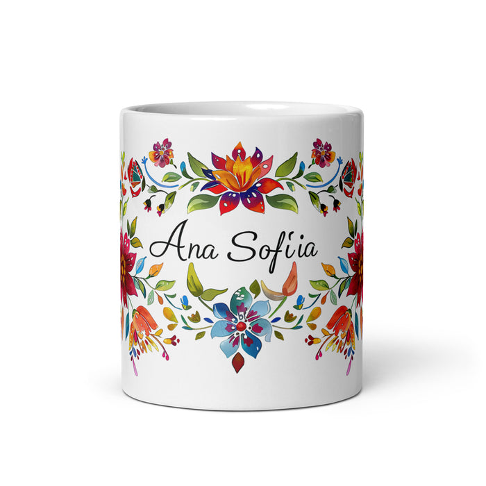 Ana Sofía Exklusives Namenskunstwerk, Kaffeetasse für Zuhause, Büro, Arbeit, mexikanischer und spanischer Stolz, Geschenktasse, einzigartige Kalligraphie, weiß glänzend, A1