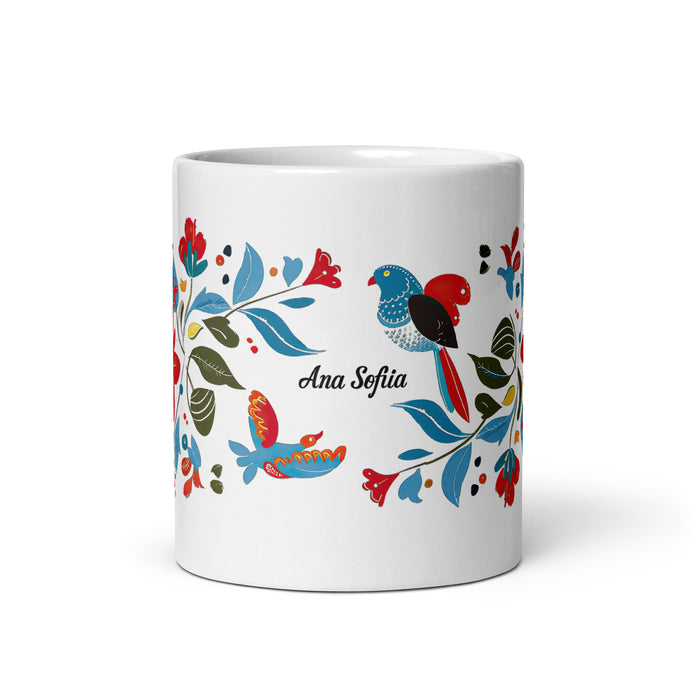 Tasse à café exclusive avec nom Ana Sofía, tasse à café pour le travail à domicile, la fierté espagnole mexicaine, tasse cadeau, calligraphie unique, tasse blanche brillante | A4