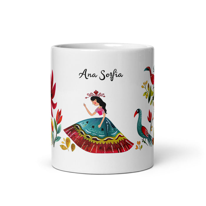 Tasse à café exclusive avec nom Ana Sofía, tasse à café pour le travail à domicile, la fierté espagnole mexicaine, tasse cadeau, calligraphie unique, tasse blanche brillante | A9