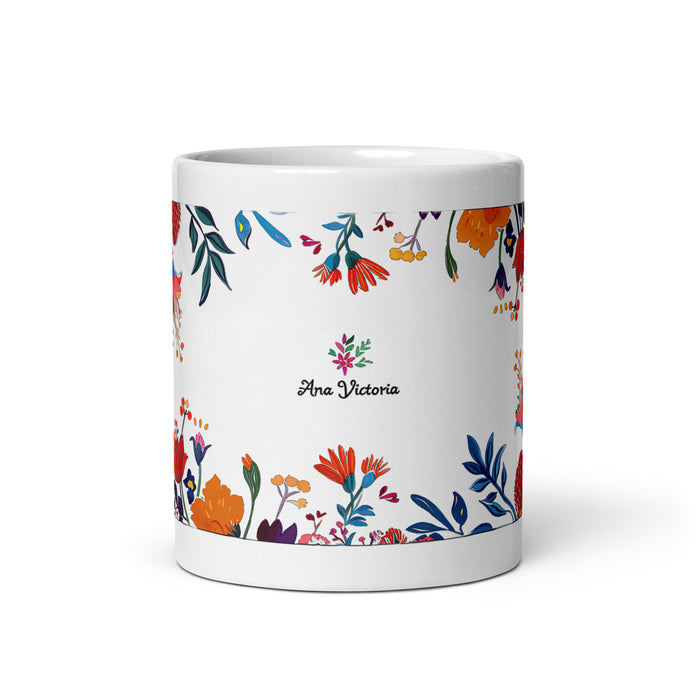 Tasse à café exclusive Ana Victoria avec nom, pour la maison, le bureau, le travail, la fierté mexicaine et espagnole, cadeau unique en son genre, calligraphie, blanc brillant | A14