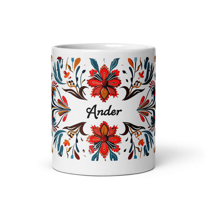 Taza de café exclusiva con nombre de Ander, obra de arte para el hogar, la oficina, el trabajo, regalo de orgullo mexicano español, taza blanca brillante con caligrafía única en su tipo | A6