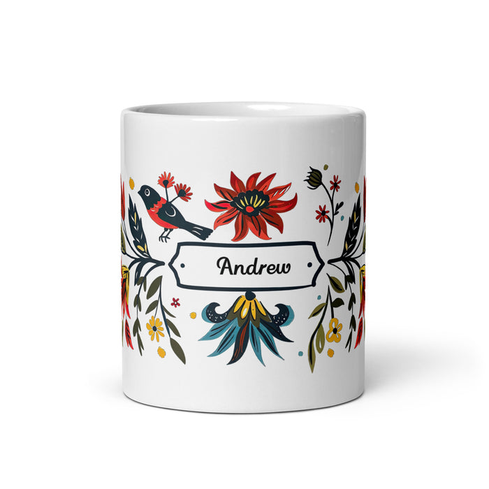 Tasse à café exclusive avec nom d'Andrew, tasse à café pour le travail à domicile, la fierté mexicaine et espagnole, tasse cadeau, calligraphie unique, tasse blanche brillante | A5