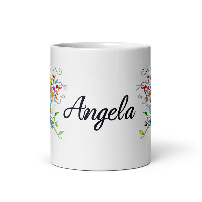 Tasse à café exclusive avec nom d'Ángela, tasse à café pour le travail à domicile, tasse cadeau de fierté espagnole mexicaine, tasse blanche brillante avec calligraphie unique en son genre | Á4