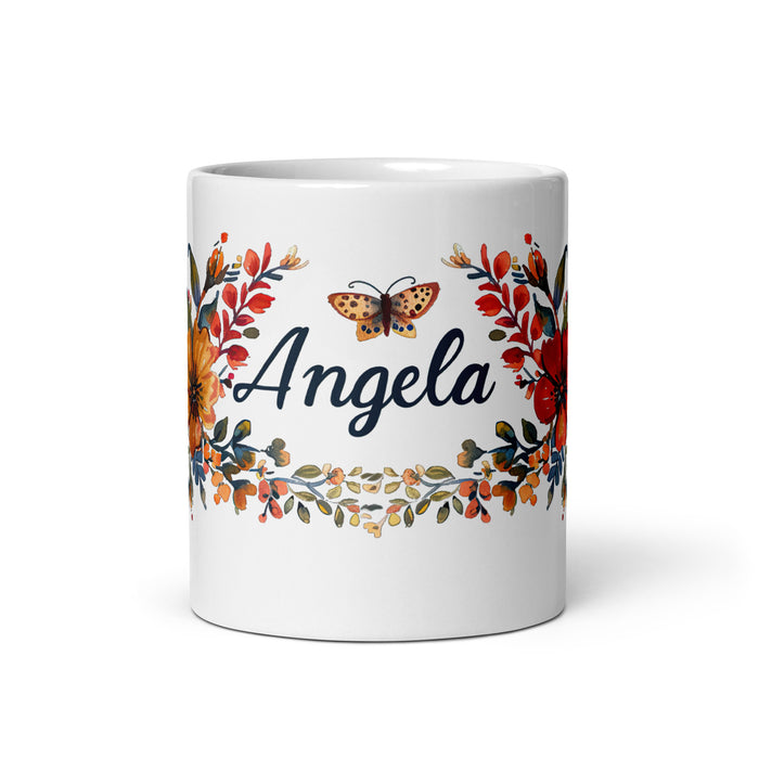 Taza de café exclusiva con nombre de Ángela, obra de arte para el hogar, la oficina, el trabajo, regalo de orgullo mexicano español, taza blanca brillante con caligrafía única en su tipo | Á5