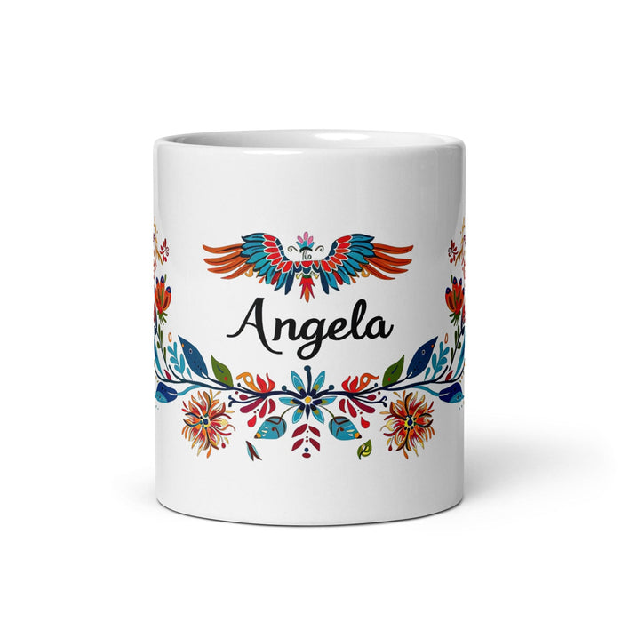 Tasse à café exclusive avec nom d'Ángela, tasse à café pour le travail à domicile, la fierté espagnole mexicaine, tasse cadeau, calligraphie unique, tasse blanche brillante | Á9