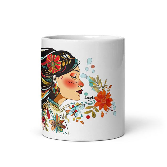 Tasse à café exclusive avec nom d'Ángela, tasse à café pour le travail à domicile, tasse cadeau de fierté espagnole mexicaine, tasse blanche brillante avec calligraphie unique en son genre | Á11