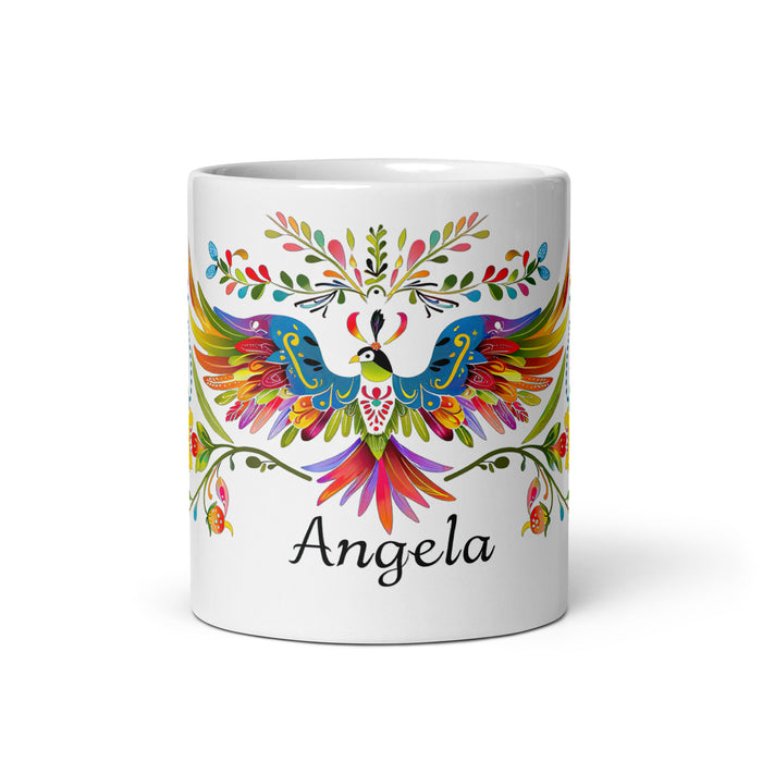 Taza de café exclusiva con nombre de Ángela, obra de arte para el hogar, la oficina, el trabajo, regalo de orgullo mexicano español, taza blanca brillante con caligrafía única en su tipo | Á12