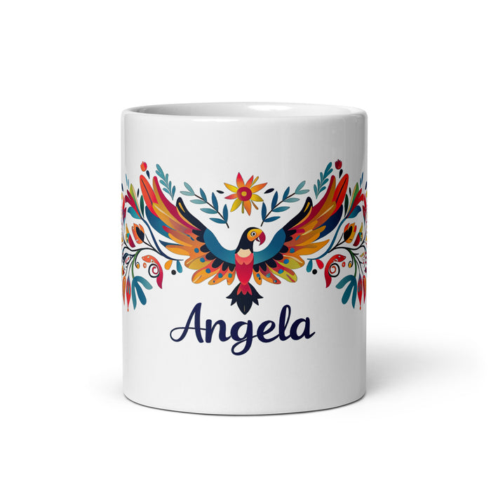 Taza de café exclusiva con nombre de Ángela, para el hogar, la oficina, el trabajo, regalo de orgullo mexicano español, taza blanca brillante con caligrafía única en su tipo | Á14