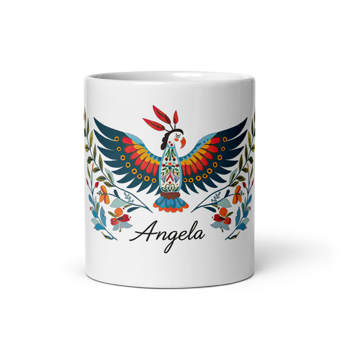 Taza de café exclusiva con nombre de Ángela, para el hogar, la oficina, el trabajo, regalo de orgullo mexicano y español, taza blanca brillante con caligrafía única en su tipo | Á23