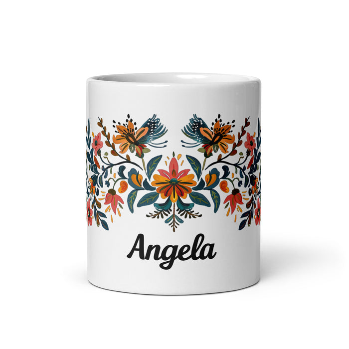 Tasse à café exclusive avec nom d'Ángela, tasse à café pour le travail à domicile, tasse cadeau de fierté espagnole mexicaine, tasse blanche brillante avec calligraphie unique en son genre | Á25