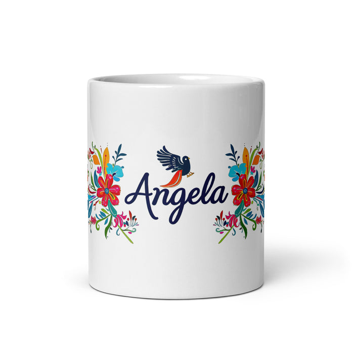 Taza de café exclusiva con nombre de Ángela, obra de arte para el hogar, la oficina, el trabajo, regalo de orgullo mexicano español, taza blanca brillante con caligrafía única en su tipo | Á26