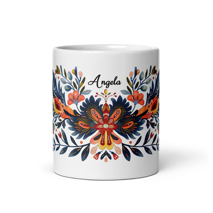 Taza de café exclusiva con nombre de Ángela, obra de arte para el hogar, la oficina, el trabajo, regalo de orgullo mexicano español, taza blanca brillante con caligrafía única en su tipo | Á29