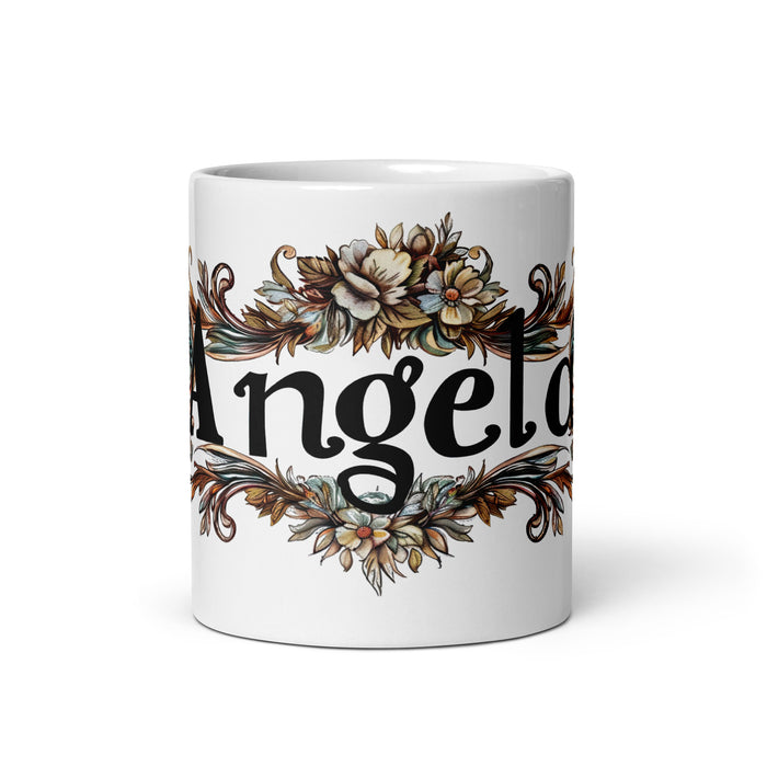 Taza de café exclusiva con nombre de Ángela, obra de arte para el hogar, la oficina, el trabajo, regalo de orgullo mexicano español, taza blanca brillante con caligrafía única en su tipo | Á30