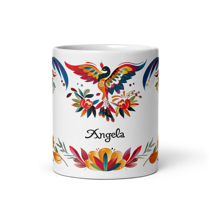 Tasse à café exclusive avec nom d'Ángela, tasse à café pour le travail à domicile, la fierté espagnole mexicaine, tasse cadeau, calligraphie unique, tasse blanche brillante | Á32