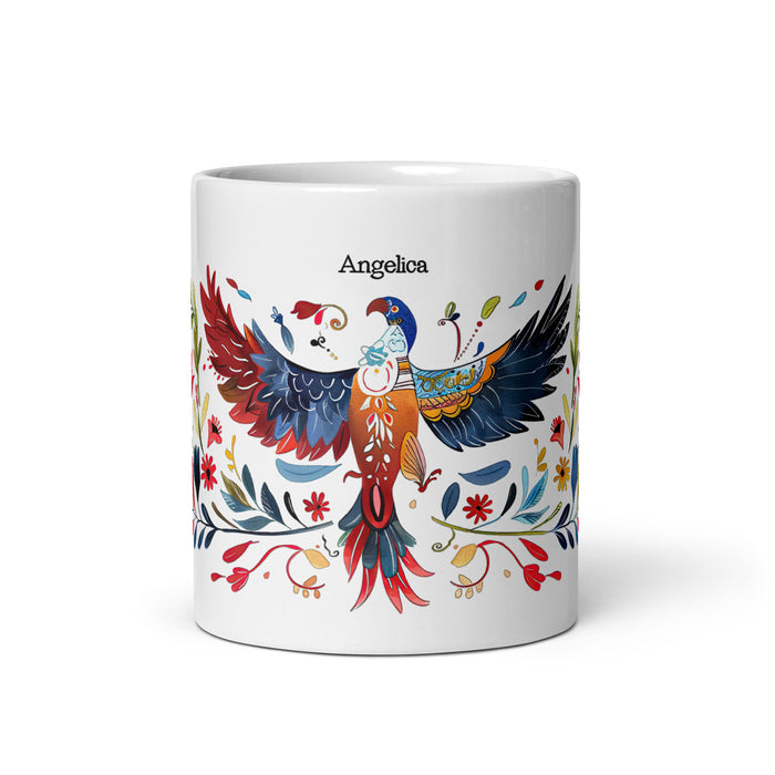 Tasse à café exclusive avec nom d'Angélica, tasse à café pour le travail à domicile, la fierté mexicaine et espagnole, tasse cadeau, calligraphie unique, tasse blanche brillante | A5