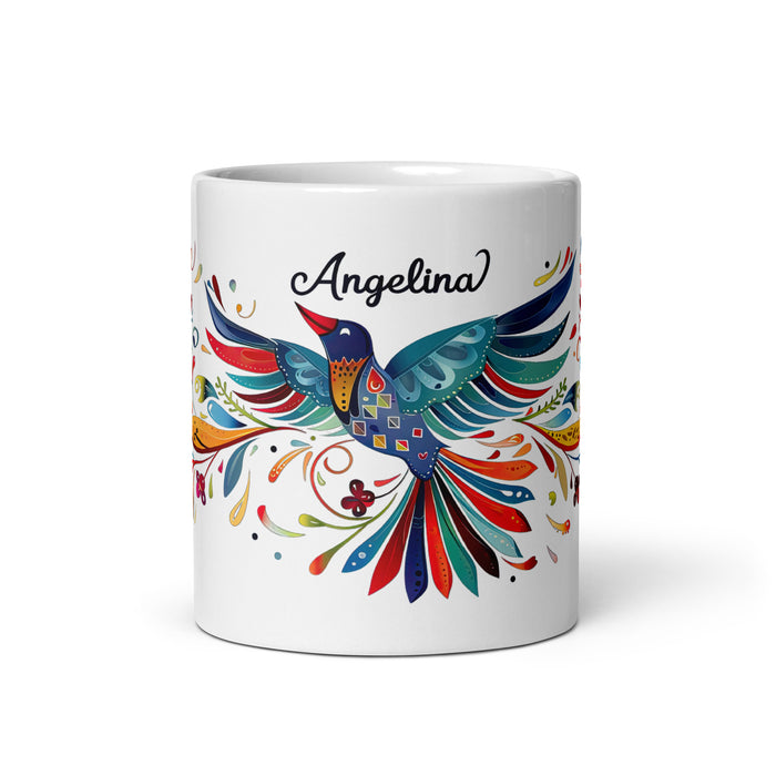 Tasse à café avec nom exclusif Angelina, tasse à café pour le travail à domicile, le bureau, la fierté mexicaine et espagnole, tasse cadeau, calligraphie unique, tasse blanche brillante | A1